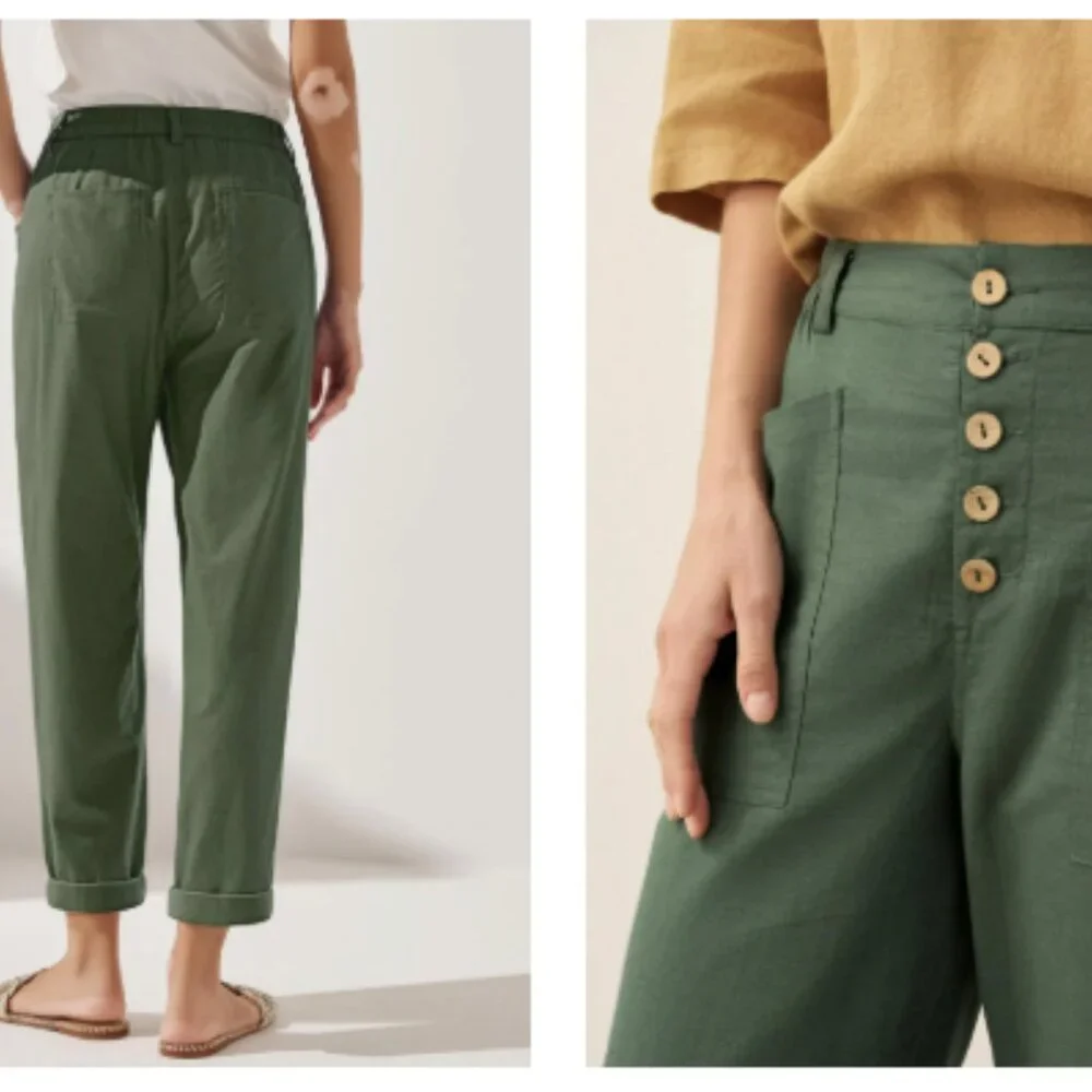 NWT Lintico Simple Button Fly Pants Heidi Linen Lagenlook - Picture 4 of 10